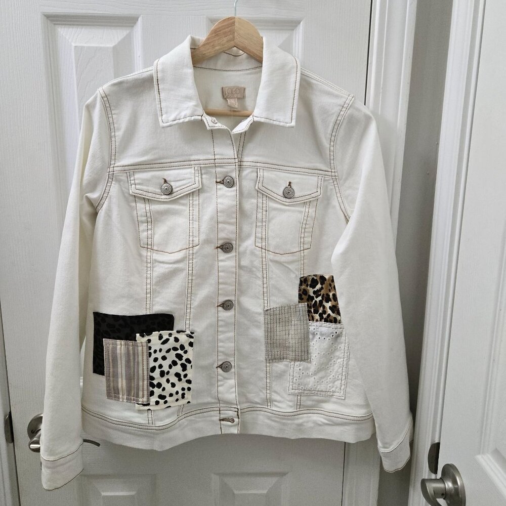 LOGO Lavish Denim Jacket Womens 0 Cream Animal print‎ Boho Casual Boho Festival